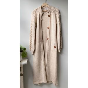Vintage Long Wool Cardigan With Wooden Buttons